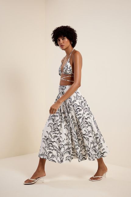 Saia cinto palmeira flora palmeira flora off white com preto