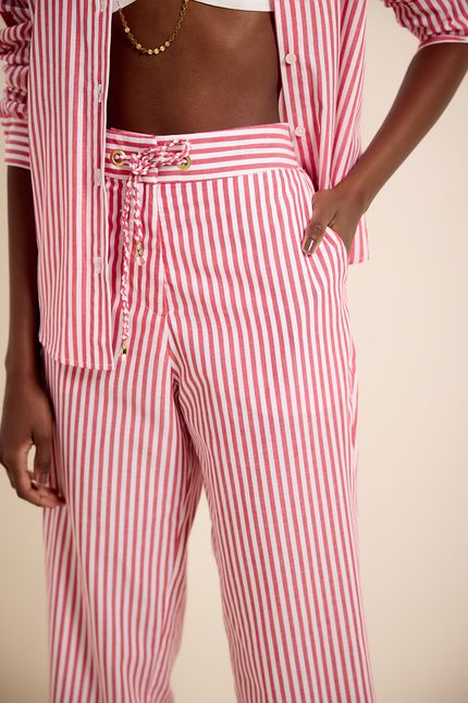 Calça listra amarração vermelho bromelia com off white