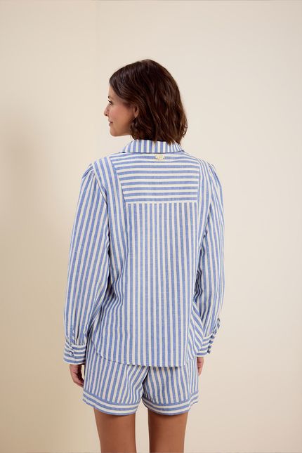 Camisa listra ml ampla azul azulejo com off white