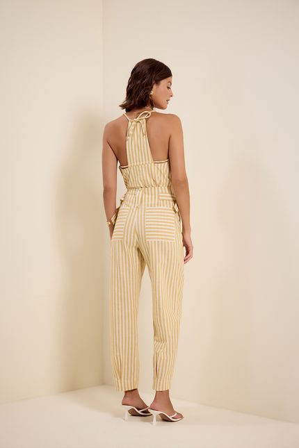 Calça listra fivela amarelo banana com off white