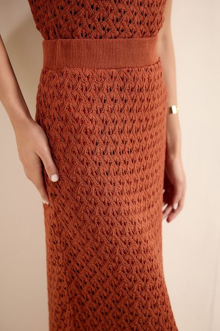 Saia tricot midi terracota