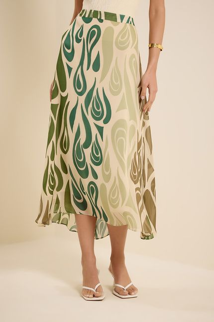 Saia ggt evasê curvas verde eucalipto