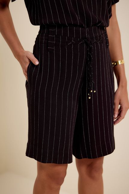 Bermuda listra amarração preto com off white