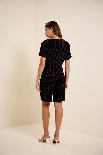 Bermuda listra amarração preto com off white