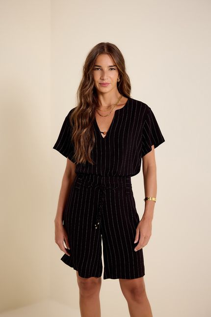 Bermuda listra amarração preto com off white