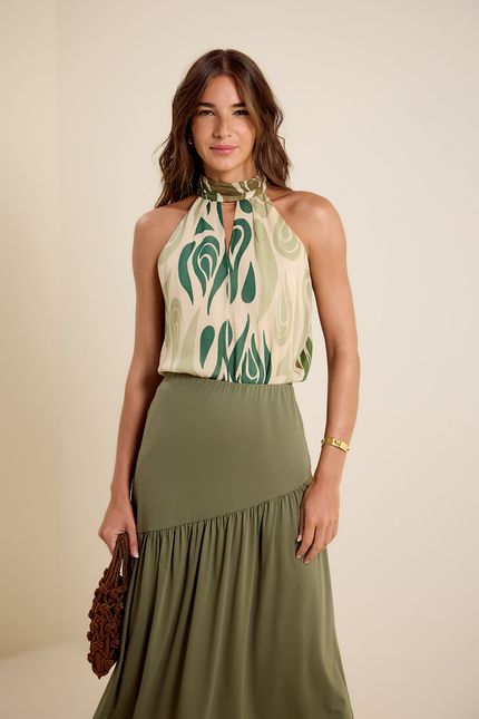 Blusa ggt franzida curvas verde eucalipto