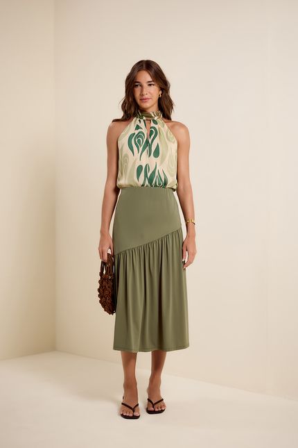 Blusa ggt franzida curvas verde eucalipto