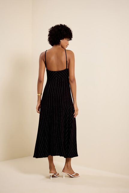Vestido listra alça preto com off white