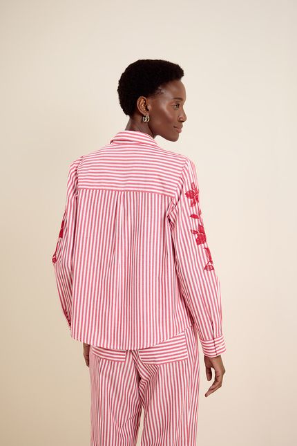 Camisa listra mg bordada vermelho bromelia com off white