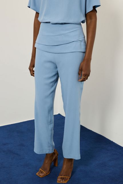 Calça pala pregas azul metal