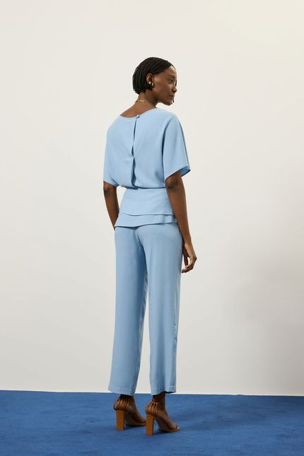 Calça pala pregas azul metal