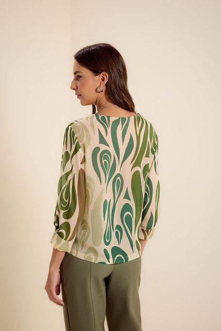 Blusa ggt prega manga curvas  curvas verde eucalipto