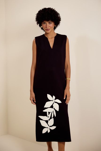 Vestido recorte silk floral preto