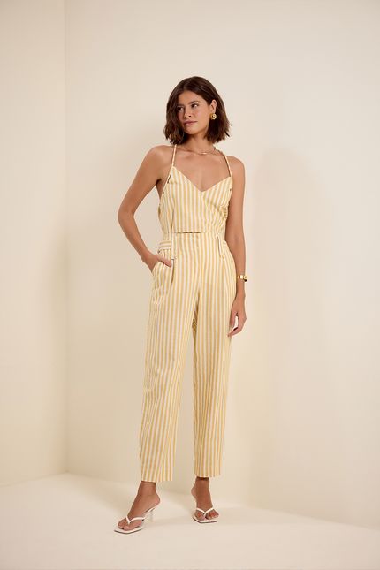Calça listra fivela amarelo banana com off white