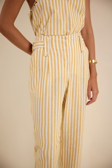 Calça listra fivela amarelo banana com off white