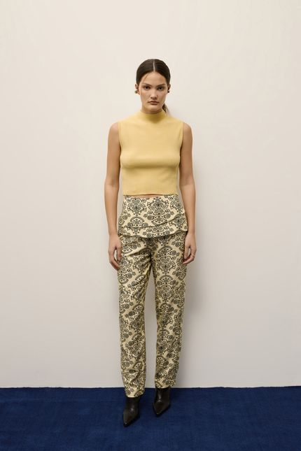 Blusa tricot rayon cropped amarelo bossa