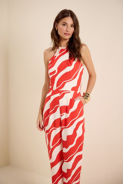 Macacão sm pregas litoral litoral vermelho bromélia