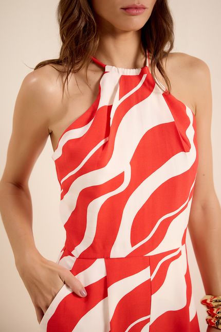 Macacão sm pregas litoral litoral vermelho bromélia