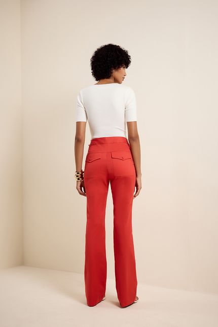 Calça alfaiataria det metal vermelho hibisco