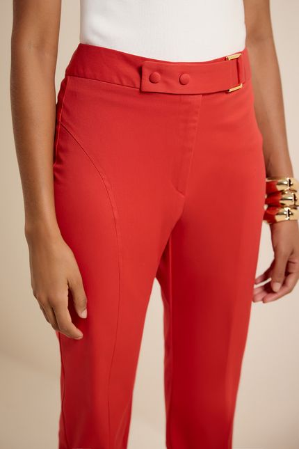 Calça alfaiataria det metal vermelho hibisco