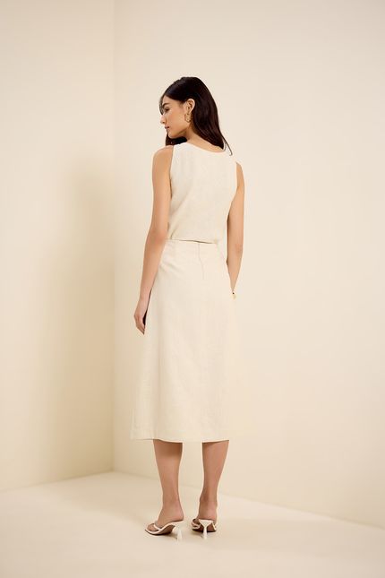 Saia rami transpasse flor bege concha