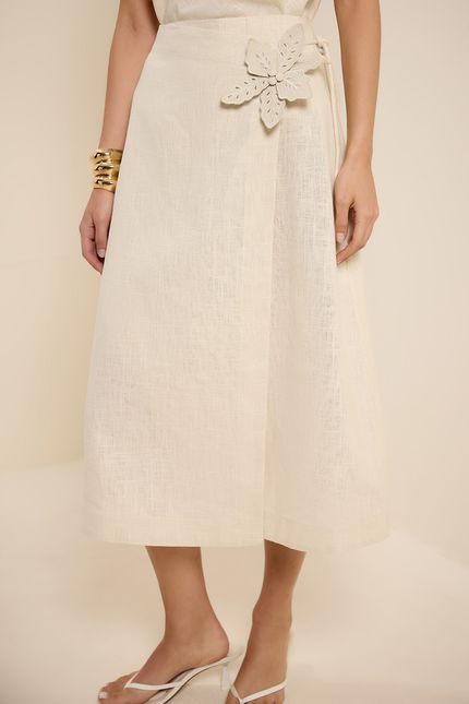 Saia rami transpasse flor bege concha