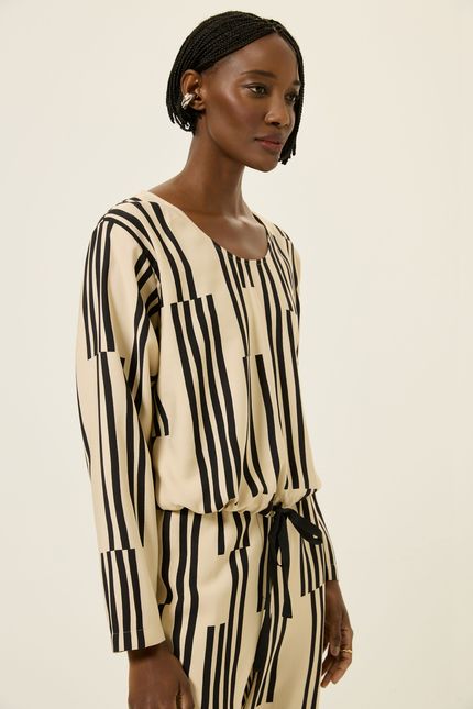 Blusa decote ml partituras partituras preto com bege