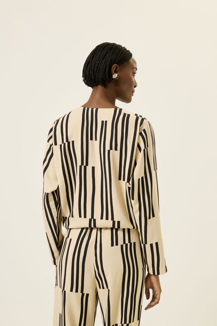 Blusa decote ml partituras partituras preto com bege