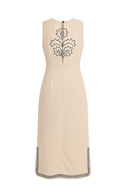 Vestido linho bordado maria bonita bege opera