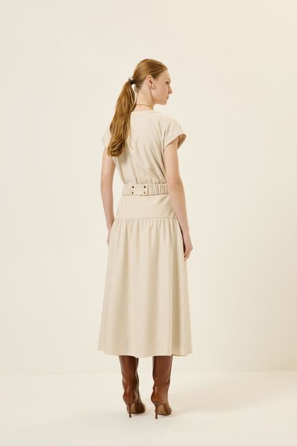 Vestido midi faixa nó bege natural