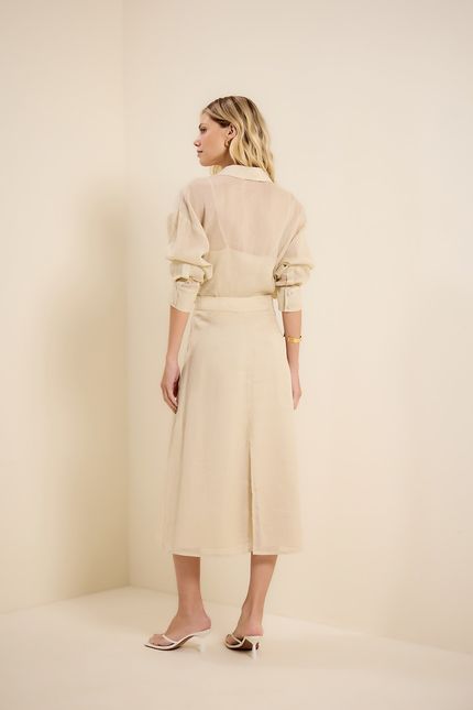 Saia midi transparência bege concha