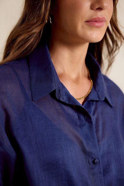 Camisa botões transparência azul luar