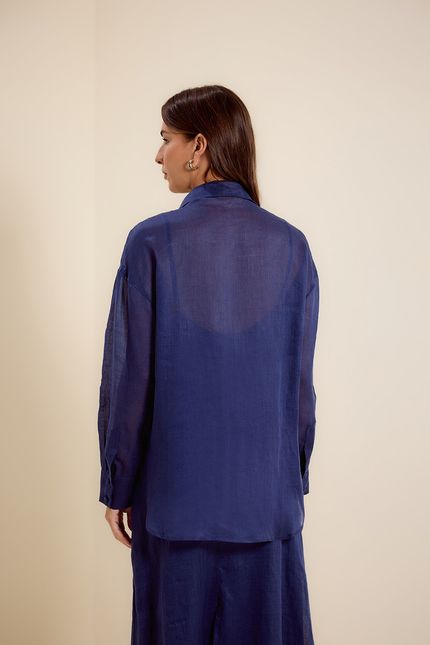 Camisa botões transparência azul luar