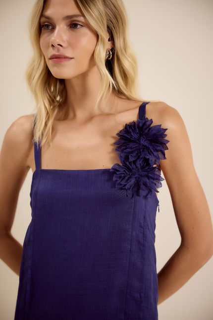 Vestido transparência coluna azul luar