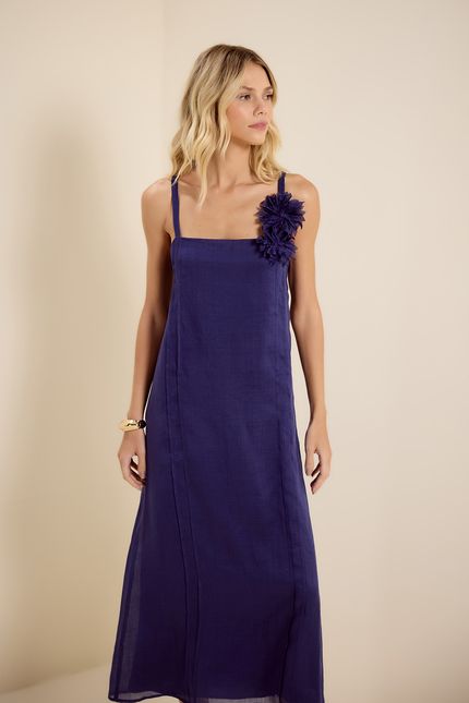 Vestido transparência coluna azul luar