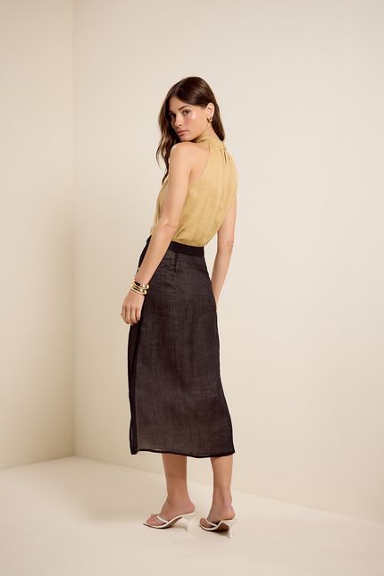 Saia festa folhas preto