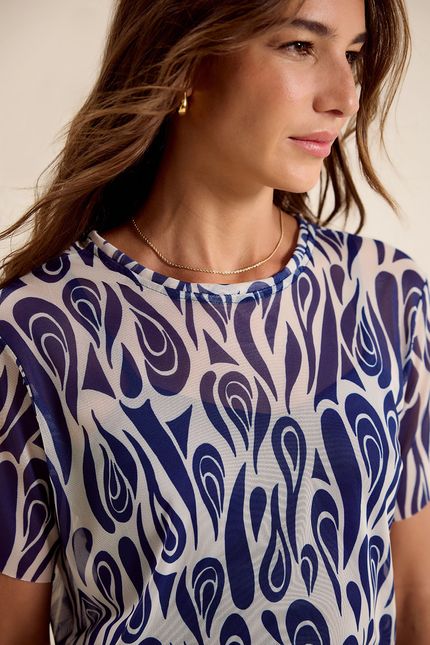 Blusa tule tshirt caminhos caminhos azul noite