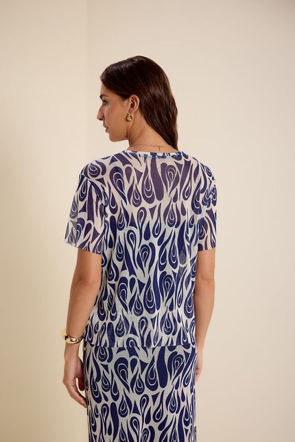 Blusa tule tshirt caminhos caminhos azul noite