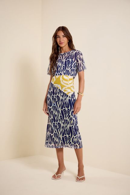 Blusa tule tshirt caminhos caminhos azul noite