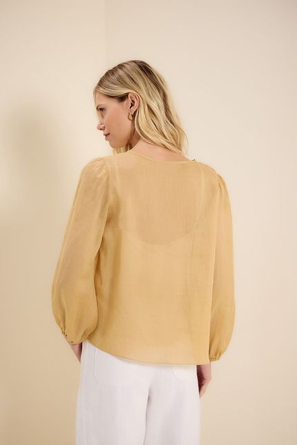 Blusa festa decote gota bege tropicalia