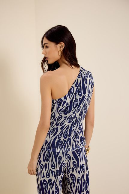 Blusa tule ombro só caminhos caminhos azul noite