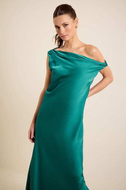 Vestido festa assimétrico verde botanica