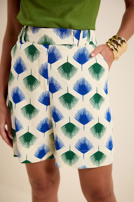 Bermuda clássica palmeira leque palmeira leque azul azulejo