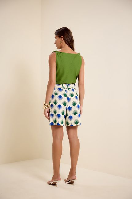 Bermuda clássica palmeira leque palmeira leque azul azulejo