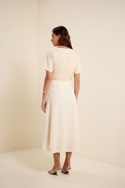 Saia midi floral bordado off white