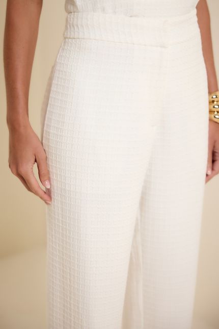 Calça reta textura off white