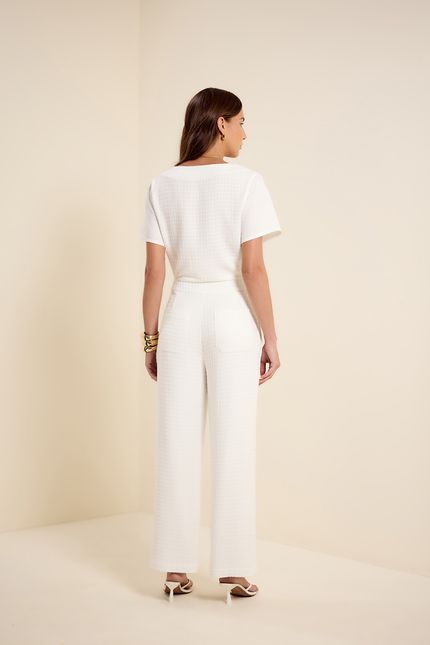 Calça reta textura off white