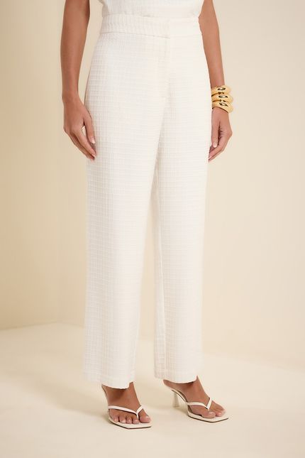 Calça reta textura off white
