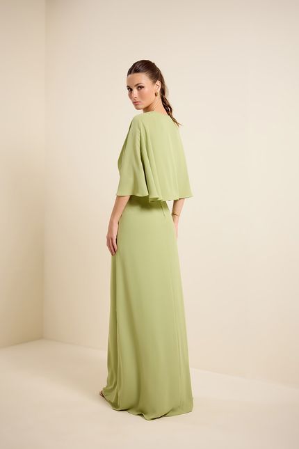 Vestido festa decote transpasse verde seiva