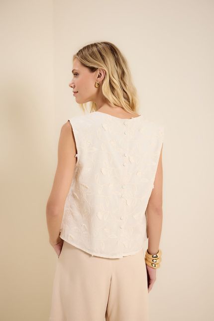 Blusa floral bordado botão off white